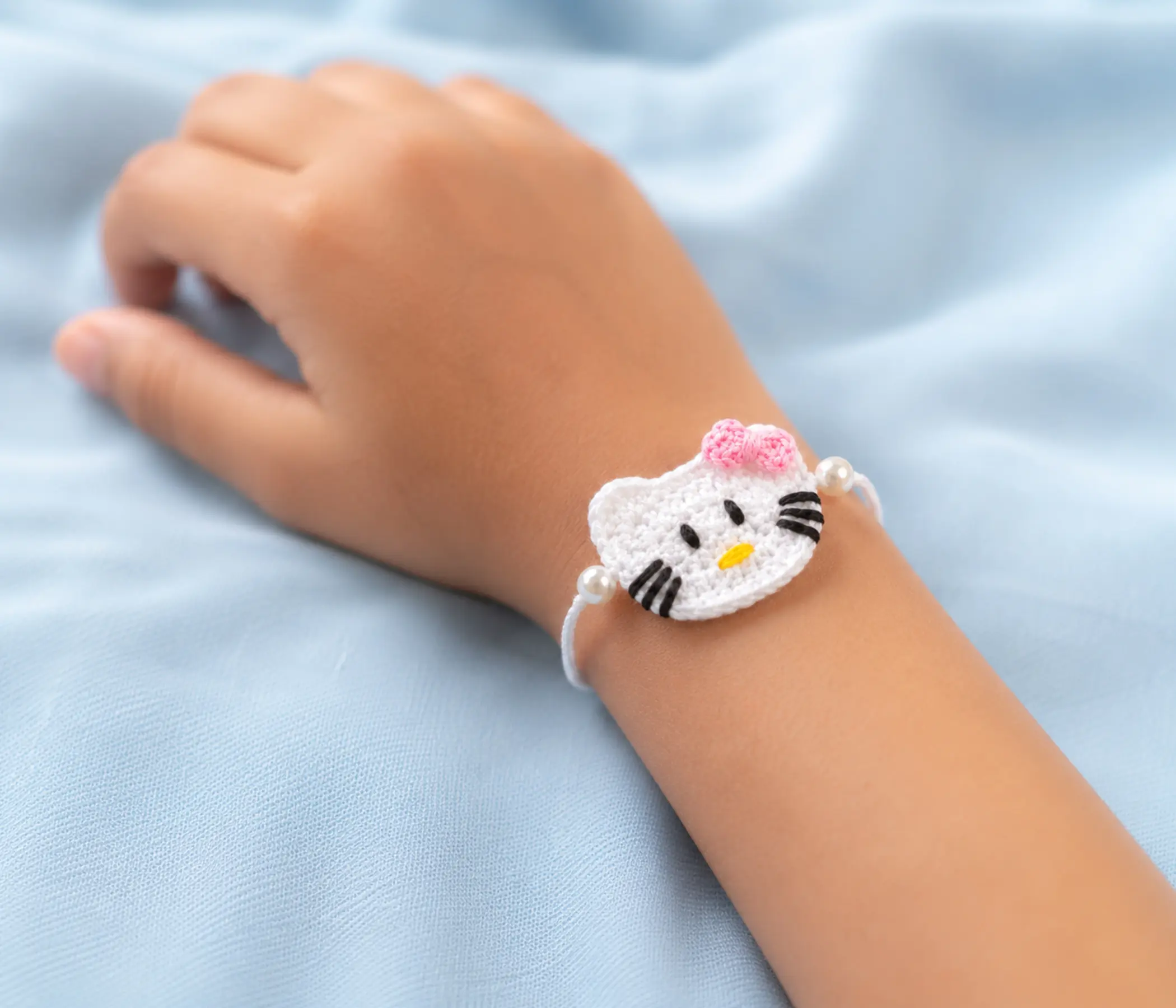 Cute Hello Kitty Inspired Handmade Kids Crochet Rakhi
